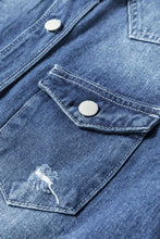 Load image into Gallery viewer, Sky Blue Light Wash Distressed Frayed Long Denim Jacket