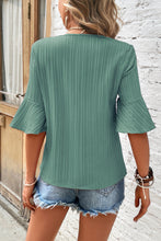 Load image into Gallery viewer, Grass Green Ruffled Half Sleeve V Neck Textured Top