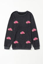 Load image into Gallery viewer, Black Glittering Cowboy Hat Patched Corded Pullover Sweatshirt