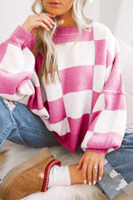 Load image into Gallery viewer, Rose Stripe Checkered Bishop Sleeve Sweater
