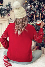 Load image into Gallery viewer, Racing Red Merry Graphic Sequin Sleeve Turtleneck Sweater