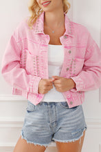 Load image into Gallery viewer, Pink Rivet Studded Pocketed Denim Jacket