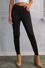 Load image into Gallery viewer, Black Back Pocket Stretchy Denim Casual Leggings