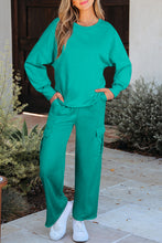 Load image into Gallery viewer, Lapis Solid Color Patchwork Pullover Top and Cargo Pants Set