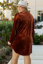 Load image into Gallery viewer, Coffee Plus Size V Neck Collared Pleated Back Rounded Hem Velvet Dress