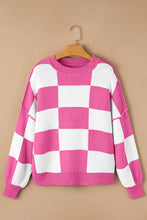 Load image into Gallery viewer, Rose Stripe Checkered Bishop Sleeve Sweater