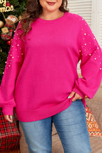 Load image into Gallery viewer, Strawberry Pink Pearled Decor Raglan Sleeve Plus Size Sweater