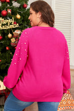 Load image into Gallery viewer, Strawberry Pink Pearled Decor Raglan Sleeve Plus Size Sweater
