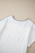 Load image into Gallery viewer, White Colorblock Patchwork Batwing Sleeve Ribbed Plus T Shirt