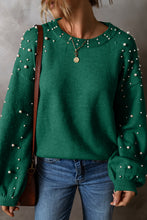 Load image into Gallery viewer, Evergreen Pearled Drop Shoulder Round Neck Sweater