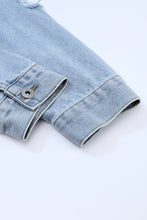 Load image into Gallery viewer, Sky Blue Sequin Embellished Fringe Distressed Denim Jacket