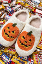 Load image into Gallery viewer, White Halloween Pumpkin Print Plush Slippers