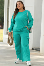 Load image into Gallery viewer, Lapis Solid Color Patchwork Pullover Top and Cargo Pants Set