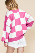 Load image into Gallery viewer, Rose Stripe Checkered Bishop Sleeve Sweater