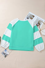Load image into Gallery viewer, Aruba Blue Colorblock Patchwork Cross Seam Plus Sweatshirt