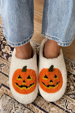 Load image into Gallery viewer, White Halloween Pumpkin Print Plush Slippers