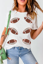 Load image into Gallery viewer, White Sequined Rugby Football Graphic Cotton T Shirt