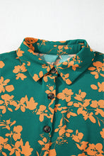 Load image into Gallery viewer, Green Floral Print Drawstring Tunic Flowy Short Dress