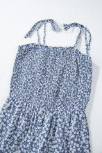 Load image into Gallery viewer, Dusk Blue Thin Straps Smocked Bodice Wide Leg Floral Jumpsuit