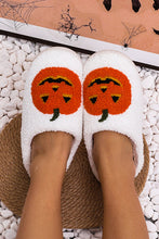 Load image into Gallery viewer, White Halloween Pumpkin Print Plush Slippers