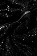 Load image into Gallery viewer, Black Sequin Zip up Round Neck Long Sleeve Jacket