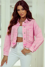 Load image into Gallery viewer, Pink Rivet Studded Pocketed Denim Jacket