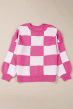 Load image into Gallery viewer, Rose Stripe Checkered Bishop Sleeve Sweater