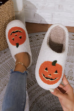 Load image into Gallery viewer, White Halloween Pumpkin Print Plush Slippers