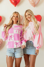 Load image into Gallery viewer, Light Pink Embroidered Bow Lantern Sleeve Oversized Pullover Sweatshirt