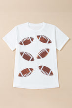 Load image into Gallery viewer, White Sequined Rugby Football Graphic Cotton T Shirt