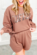 Load image into Gallery viewer, Straw Yellow Sequined COFFEE Loose Fit Sweatshirt and Shorts Set