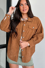 Load image into Gallery viewer, Cinnamon Corduroy Flap Pocket Button Up Round Hem Shacket