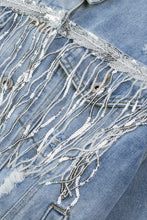 Load image into Gallery viewer, Sky Blue Sequin Embellished Fringe Distressed Denim Jacket