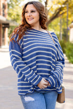 Load image into Gallery viewer, Sky Blue Stripe Drop Shoulder Casual Sweater