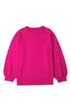 Load image into Gallery viewer, Strawberry Pink Pearled Decor Raglan Sleeve Plus Size Sweater