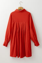 Load image into Gallery viewer, Tomato Red Bishop Sleeve Button Up Pleated Mini Shirt Dress