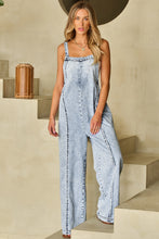 Load image into Gallery viewer, Beau Blue Light Wash Frayed Exposed Seam Wide Leg Denim Overall