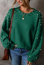 Load image into Gallery viewer, Evergreen Pearled Drop Shoulder Round Neck Sweater