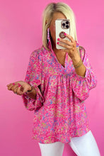 Load image into Gallery viewer, Bonbon Abstract Print Collared V Neck Babydoll Blouse