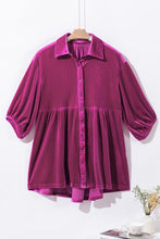 Load image into Gallery viewer, Pitaya Pink 3/4 Sleeve Tunic Babydoll Velvet Shirt
