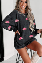 Load image into Gallery viewer, Black Glittering Cowboy Hat Patched Corded Pullover Sweatshirt