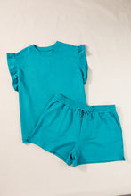 Load image into Gallery viewer, Skobeloff Textured Ruffle Split Top and Drawstring Shorts