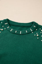 Load image into Gallery viewer, Evergreen Pearled Drop Shoulder Round Neck Sweater