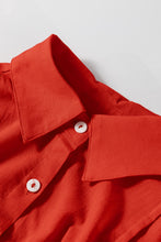 Load image into Gallery viewer, Tomato Red Bishop Sleeve Button Up Pleated Mini Shirt Dress