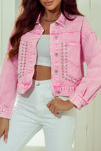 Load image into Gallery viewer, Pink Rivet Studded Pocketed Denim Jacket