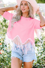 Load image into Gallery viewer, Pink Fringed Sequin Crop T-shirt
