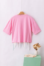 Load image into Gallery viewer, Pink Fringed Sequin Crop T-shirt
