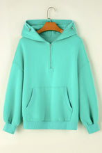 Load image into Gallery viewer, Mint Green Half Zip Kangaroo Pocket Drop Shoulder Hoodie
