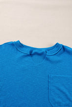 Load image into Gallery viewer, Blue Ribbed Exposed Seam Knit V Neck Long Sleeve Top
