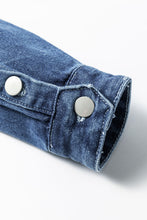 Load image into Gallery viewer, Sky Blue Light Wash Distressed Frayed Long Denim Jacket
